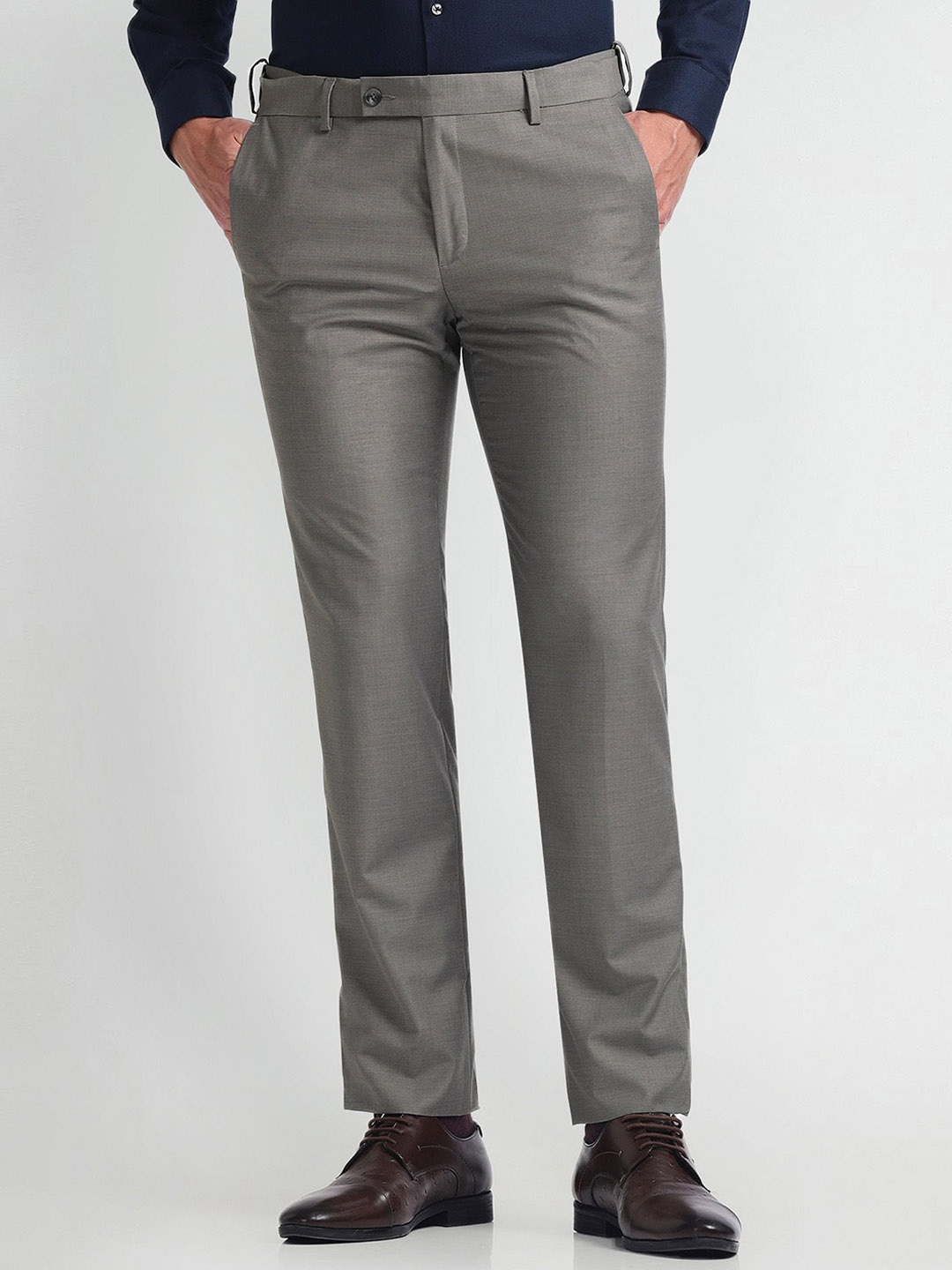 

Arrow Men Autoflex Slim Fit Mid-Rise Plain Formal Trousers, Grey