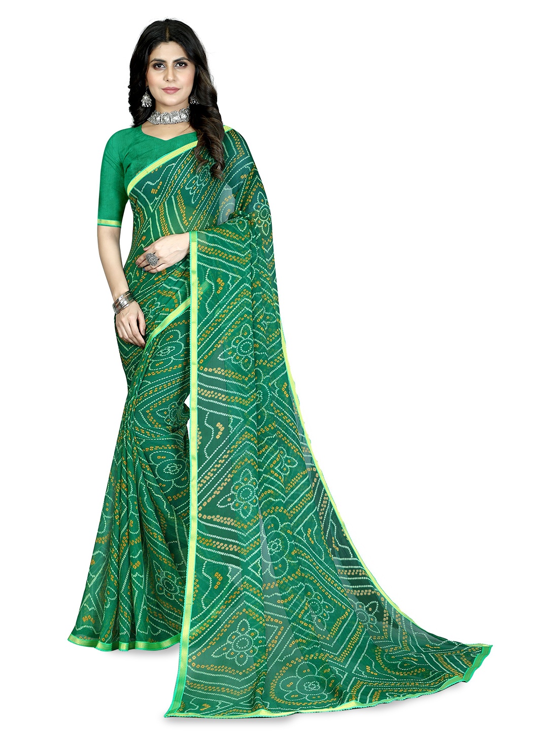 

DIVASTRI Zari Pure Chiffon Jamdani Saree, Green