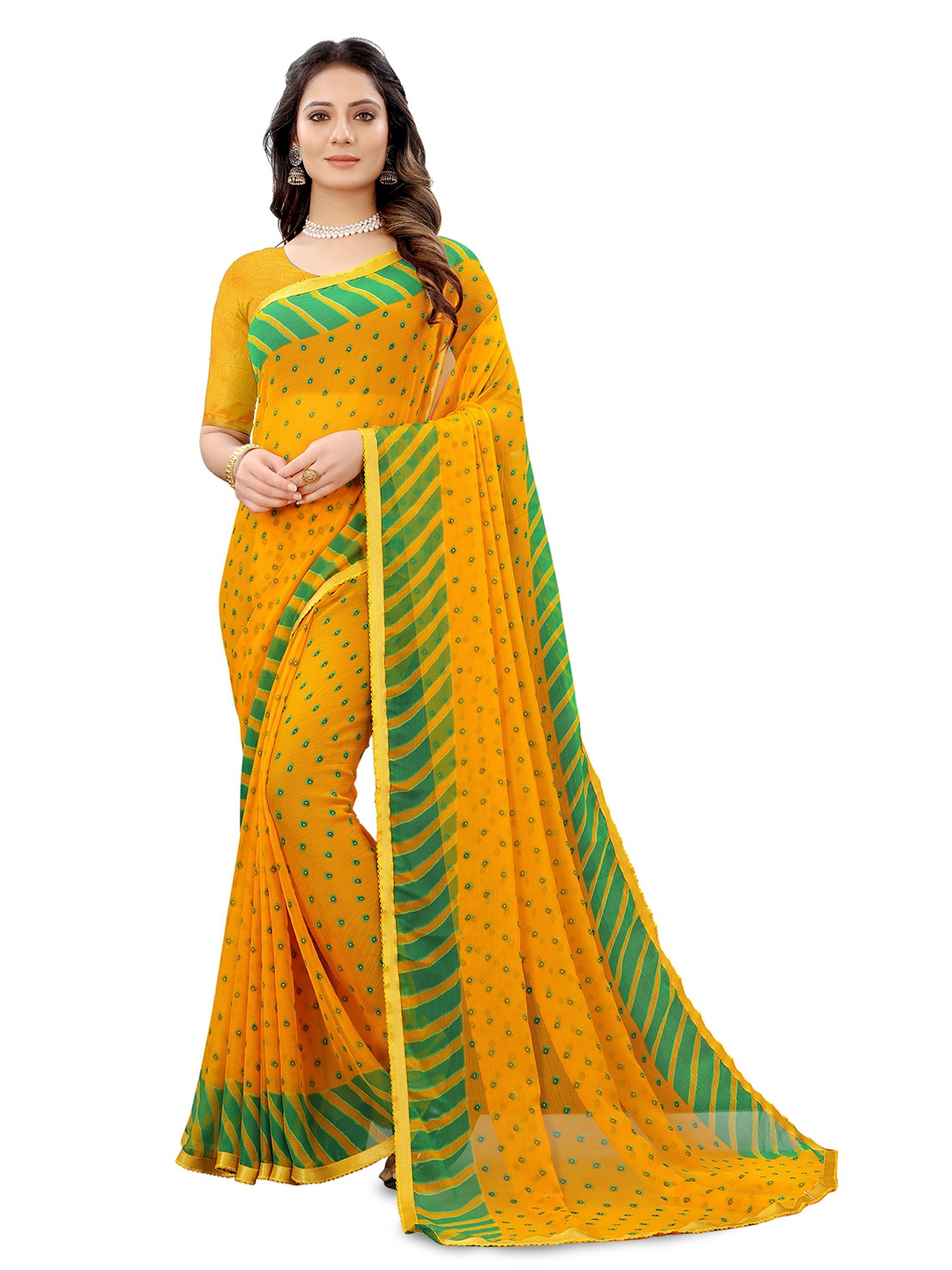 

DIVASTRI Ethnic Motifs Pure Chiffon Saree, Yellow