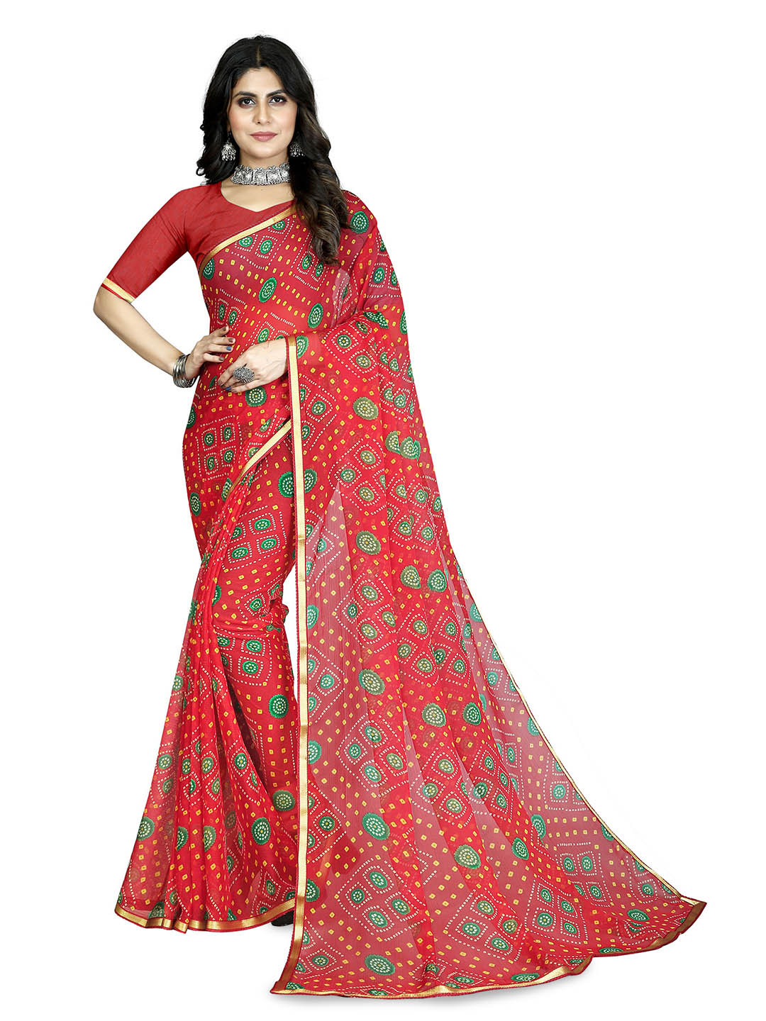 

DIVASTRI Bandhani Pure Chiffon Bandhani Saree, Orange