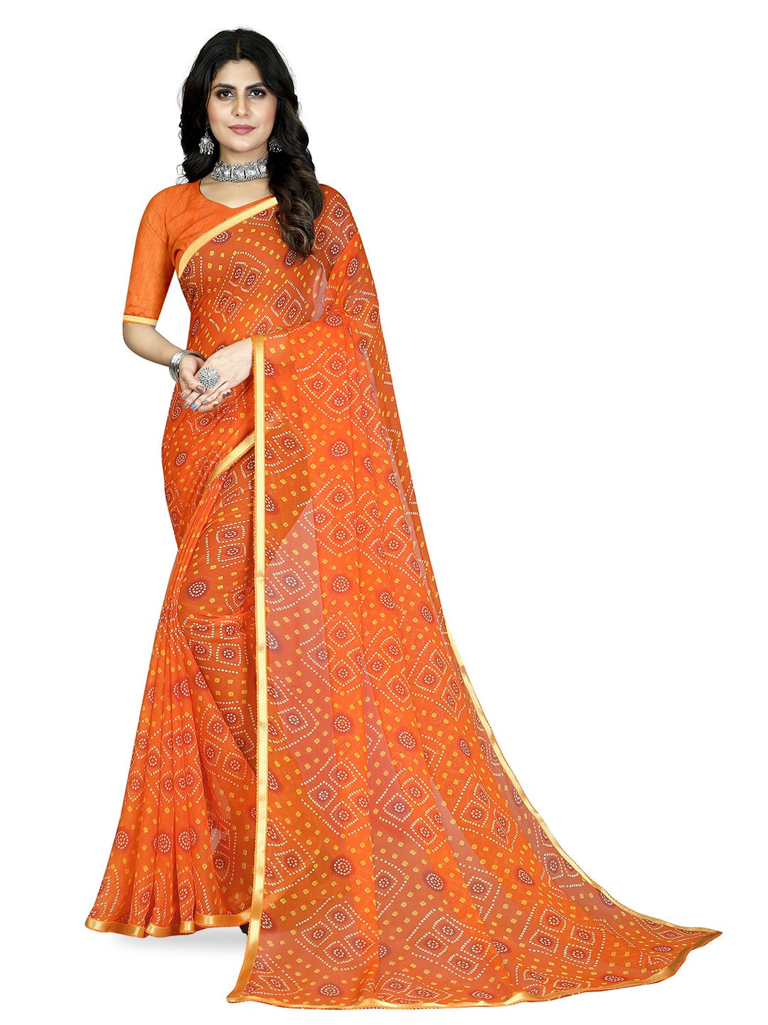 

DIVASTRI Ethnic Motifs Zari Pure Chiffon Saree, Orange
