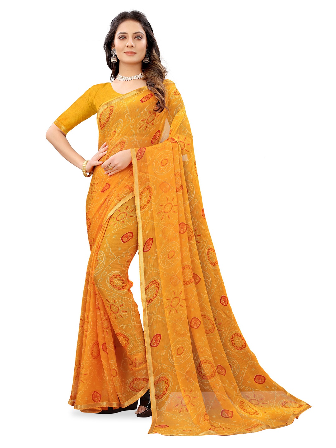 

DIVASTRI Zari Pure Chiffon Jamdani Saree, Orange