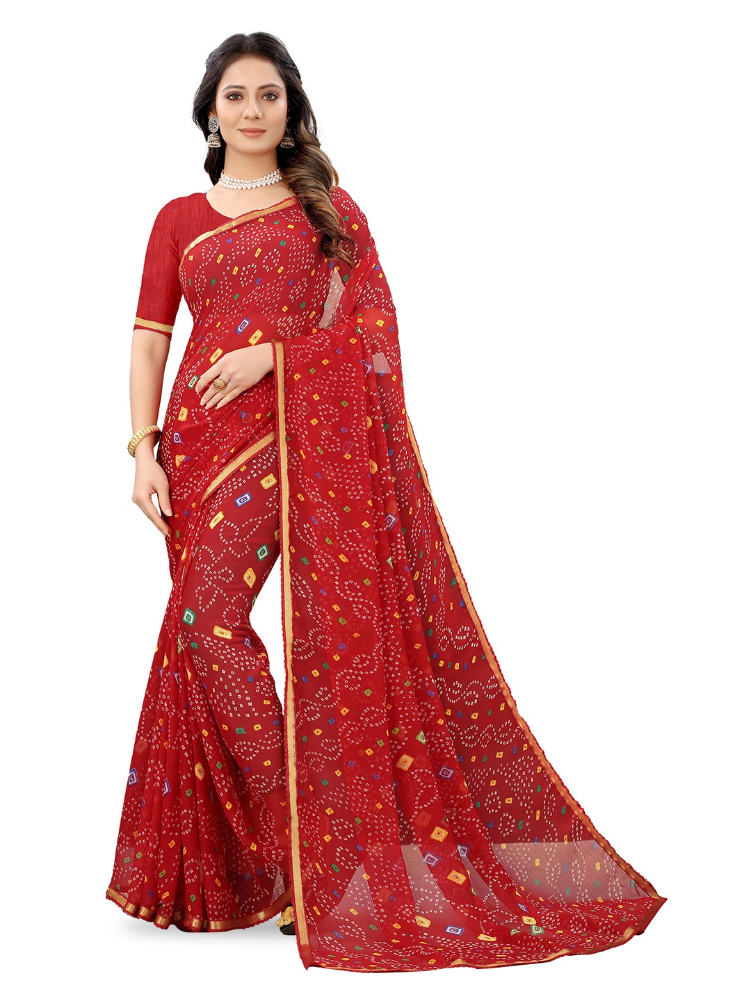 

DIVASTRI Zari Pure Chiffon Jamdani Saree, Red