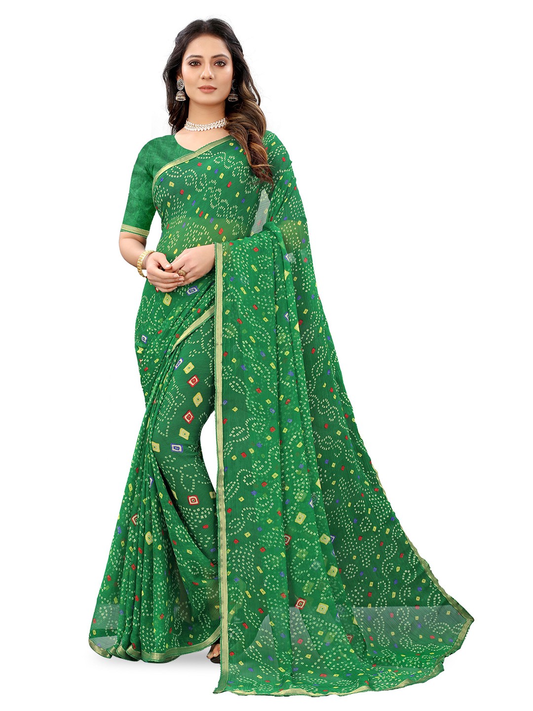 

DIVASTRI Zari Pure Chiffon Jamdani Saree, Green
