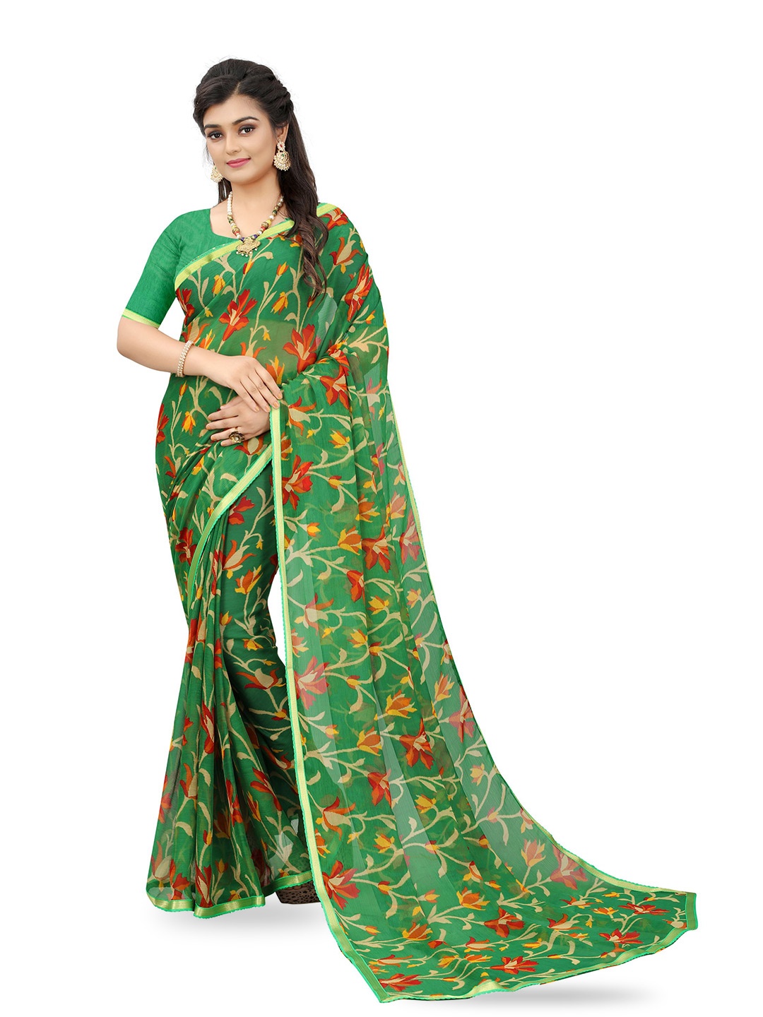 

DIVASTRI Ethnic Motifs Printed Pure Chiffon Printed Saree, Green