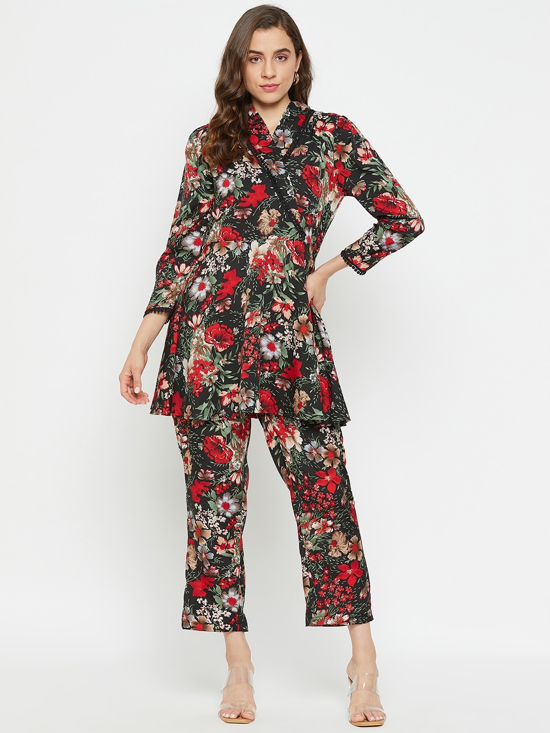 

Imfashini Floral Printed Tunic With Trouser, Black