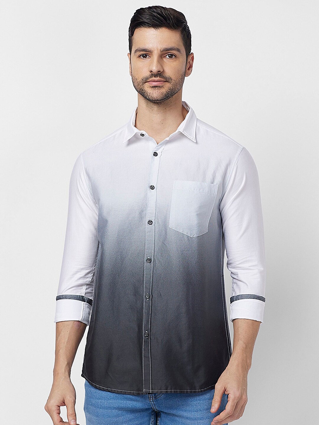 

SNX Tailored Fit Faded Printed Cotton Casual Shirt, Grey
