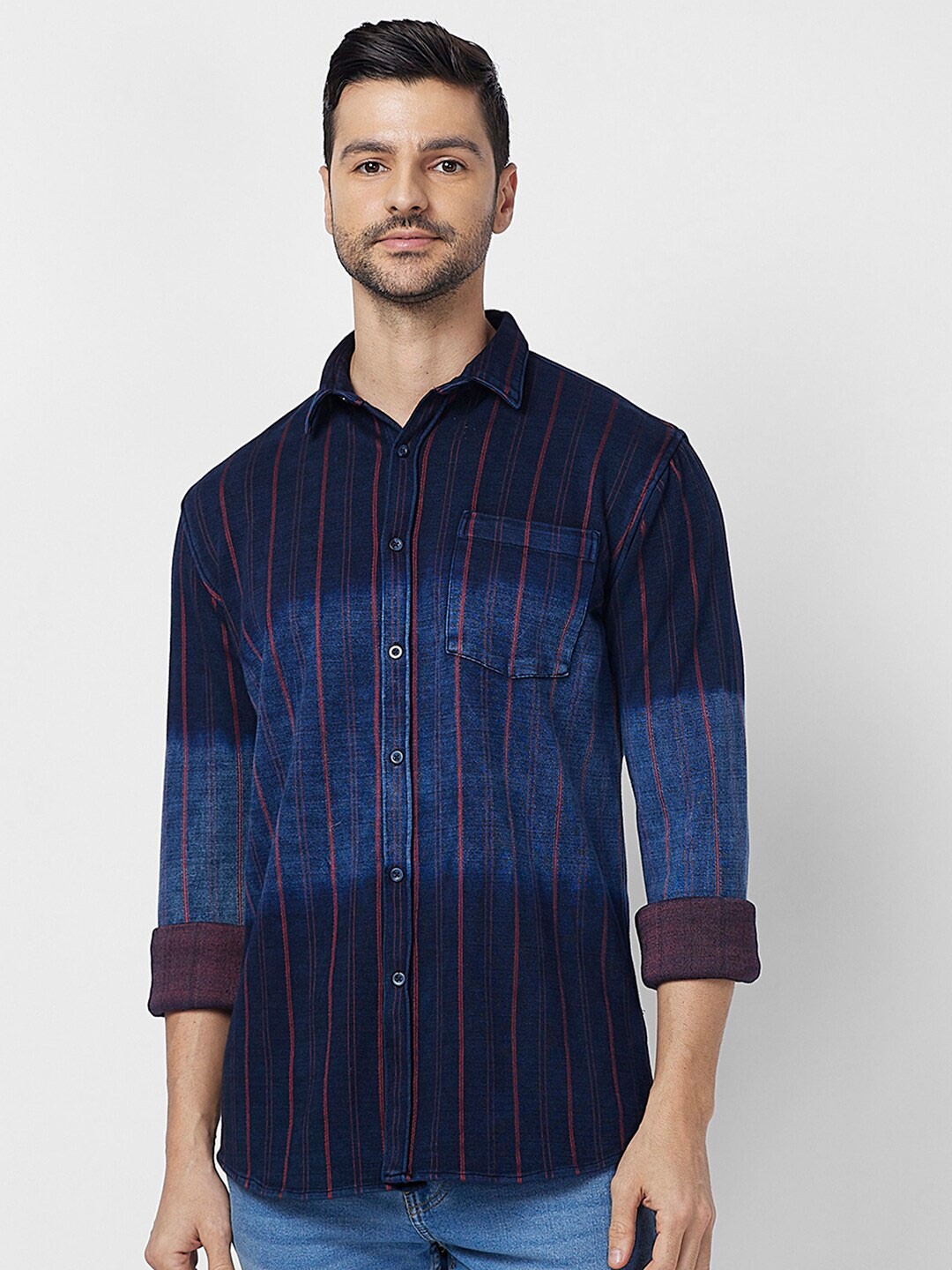 

SNX Tailored Fit Striped Pure Cotton Casual Shirt, Blue