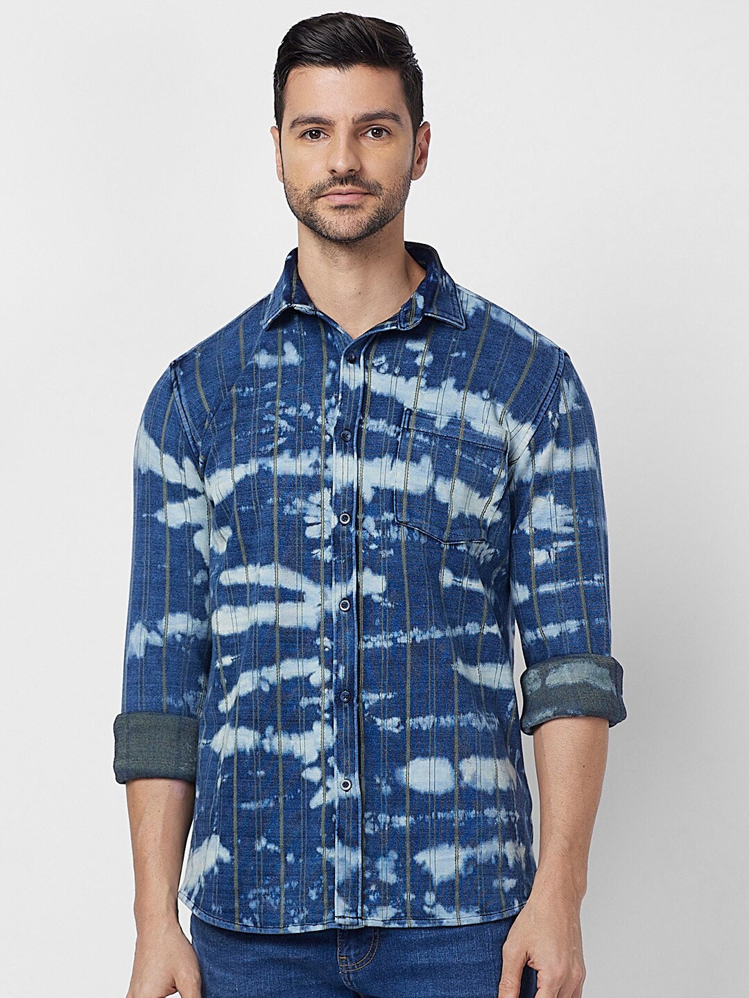 

SNX Tailored Fit Printed Cotton Casual Shirt, Blue