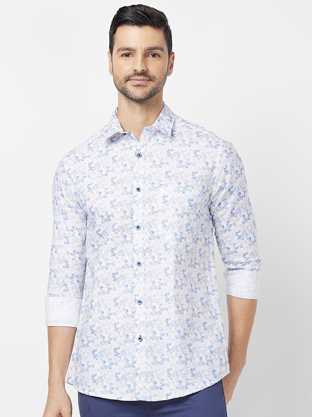 

SNX Tailored Fit Floral Printed Cotton Casual Shirt, Navy blue