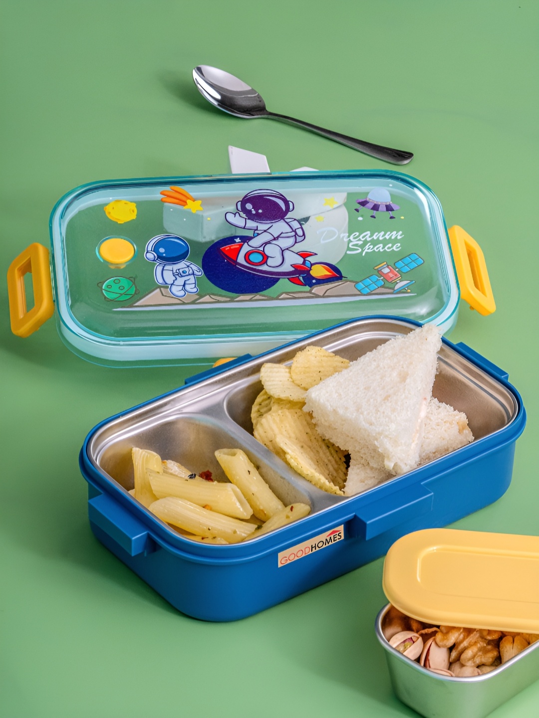 

GOODHOMES Blue & Yellow Stainless Steel Dishwasher Safe Lunch Box