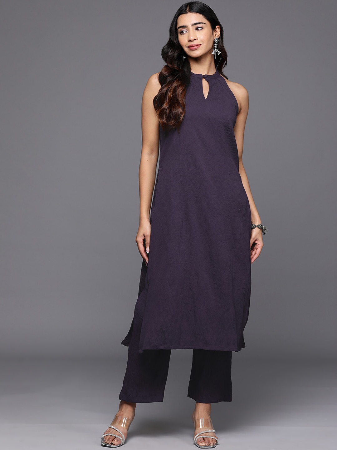 

Varanga Purple Keyhole Neck Longline Tunic With Trouser