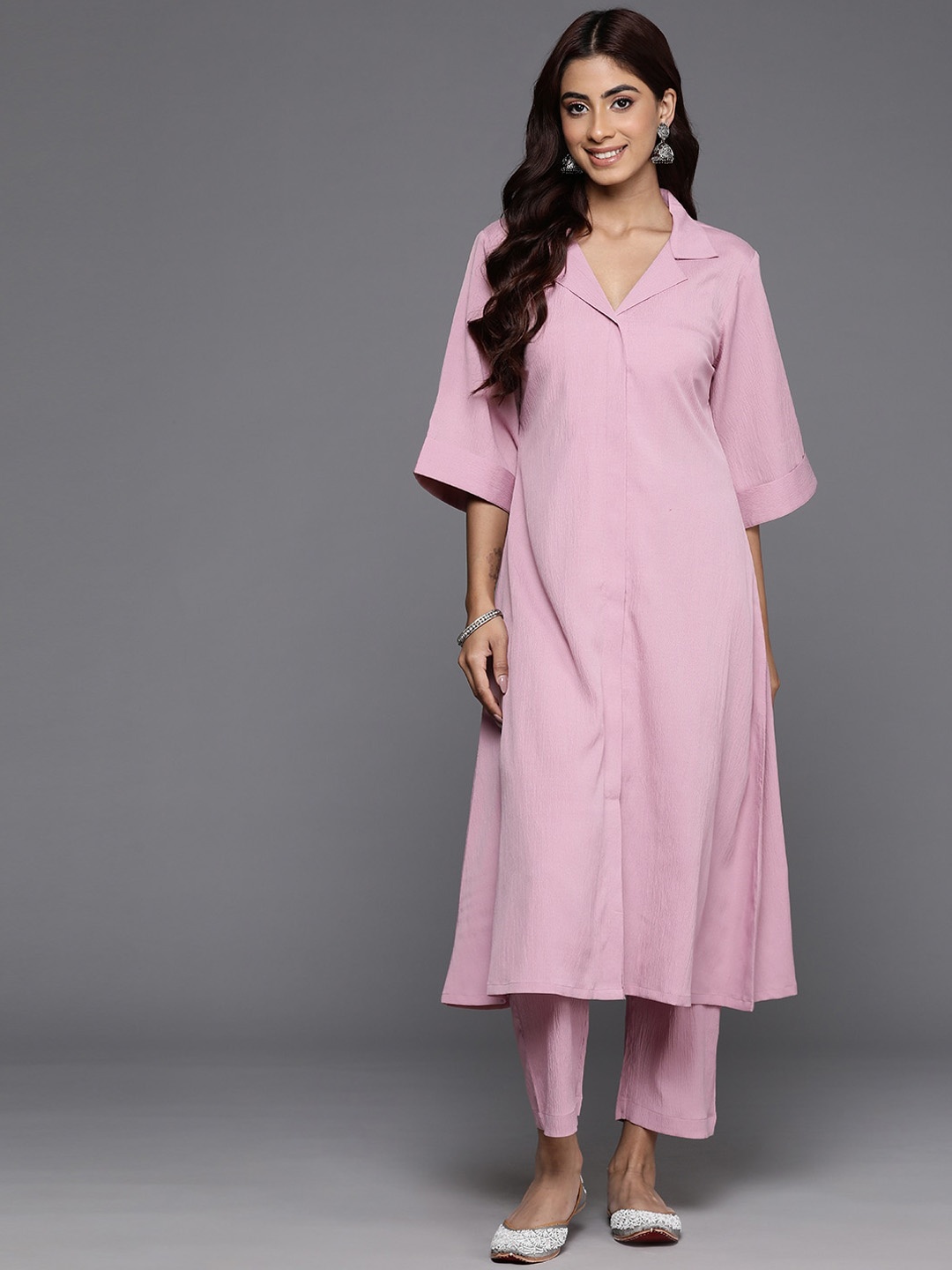 

Varanga Shirt Collar Tunic With Trousers, Pink