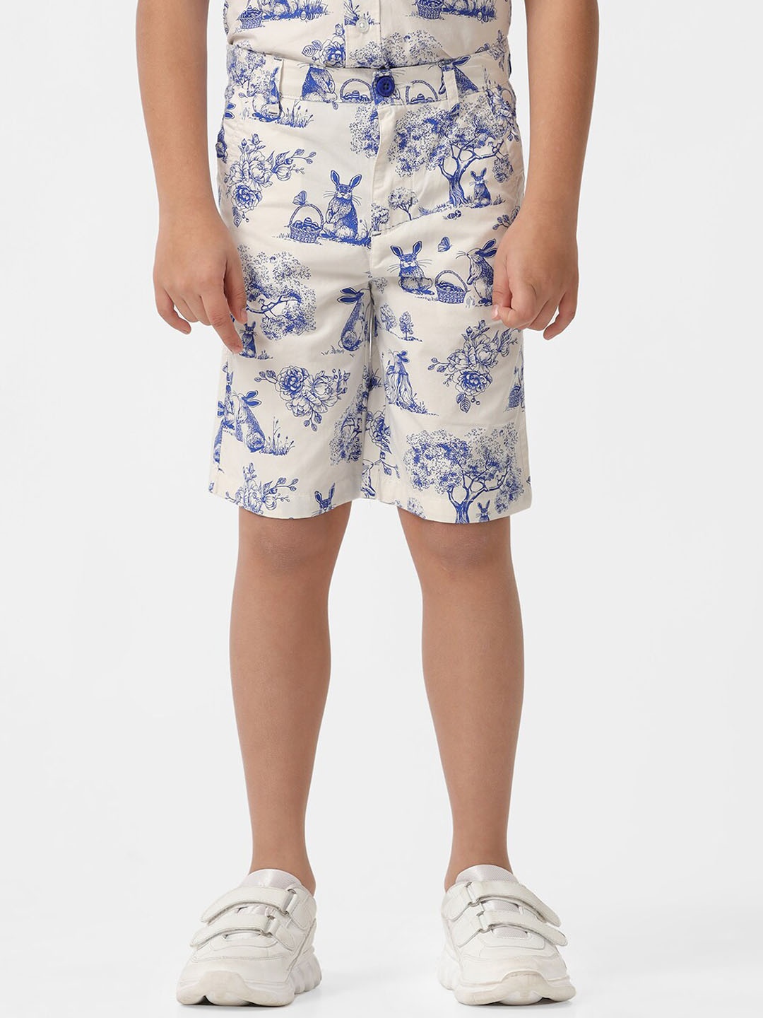 

KATE & OSCAR Boys Floral Printed Cotton Shorts, Off white