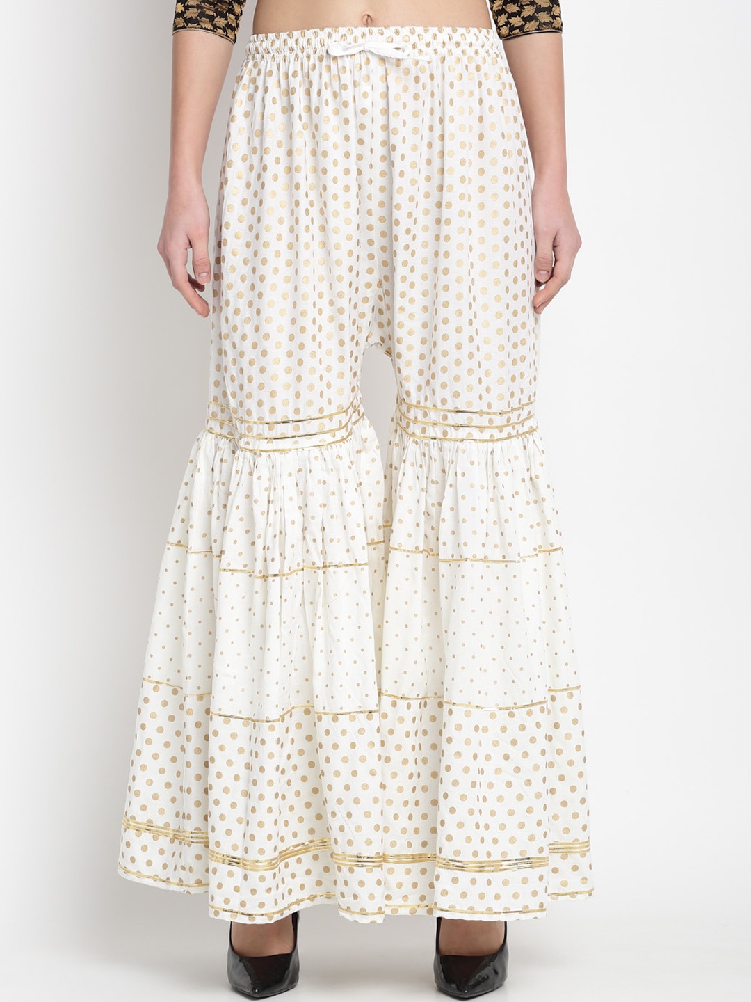 

Miaz Lifestyle Women Geometric Foil Printed Flared Palazzos, Off white