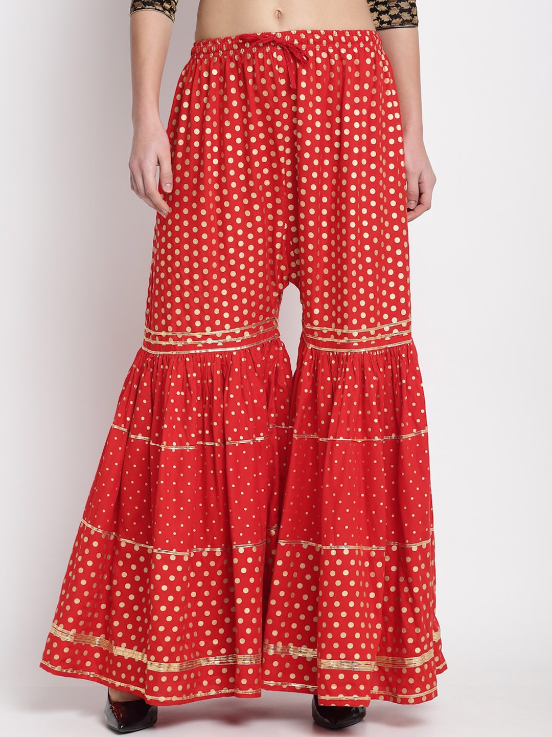 

Miaz Lifestyle Women Geometric Foil Printed Flared Palazzos, Red