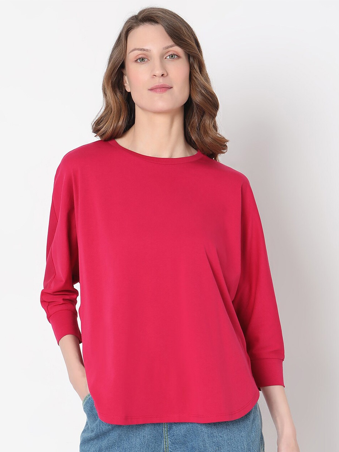 

Vero ModaRound Neck Cotton T-shirt, Pink