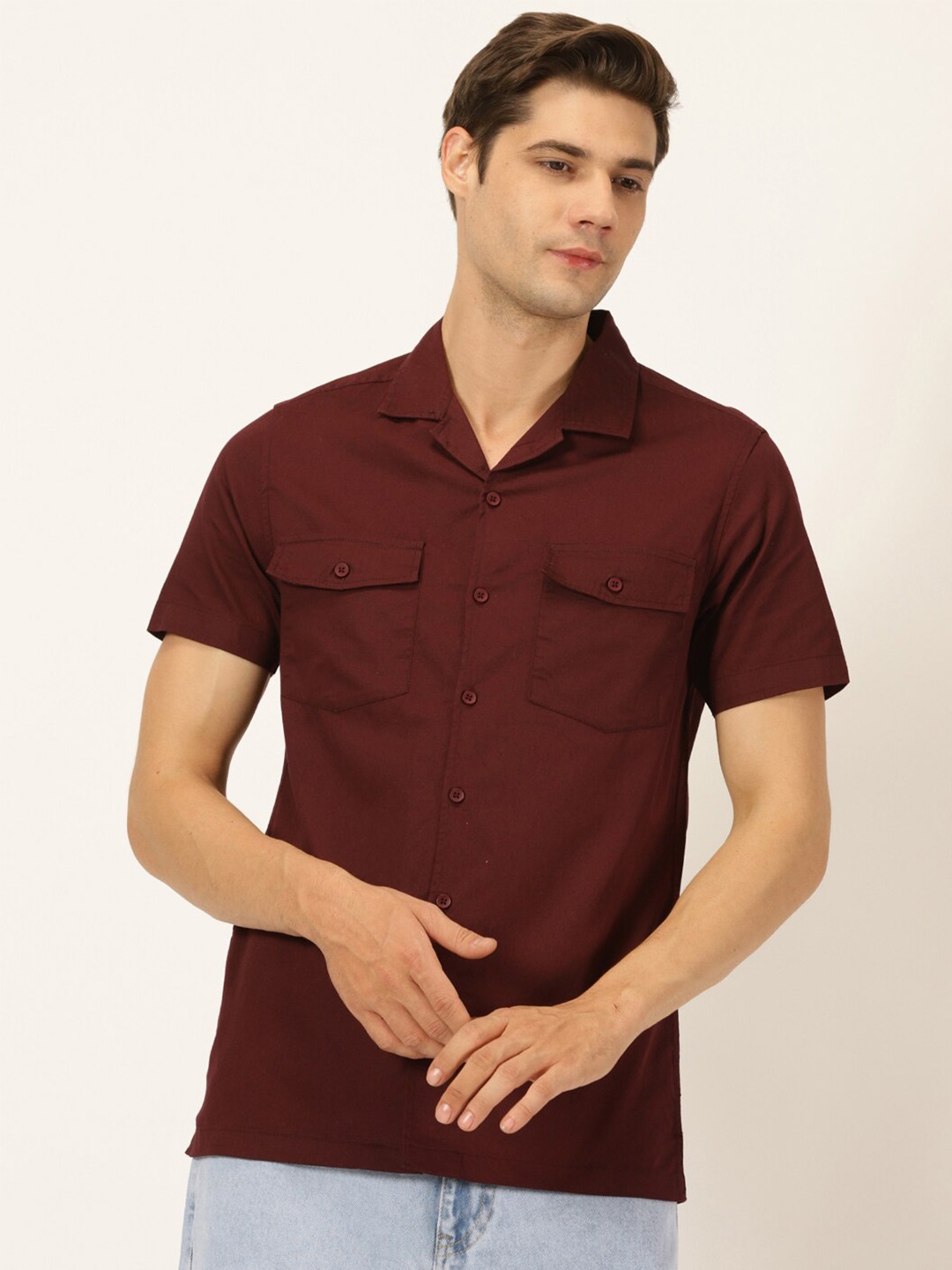 

Mast & Harbour Premium Cuban Collar Cotton Shirt, Maroon