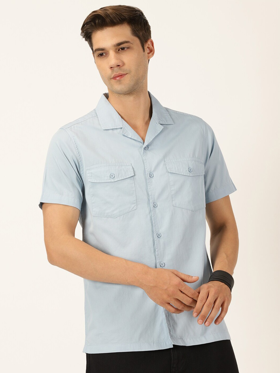 

Mast & Harbour Premium Cotton Spread Collar Curved Casual Shirt, Blue