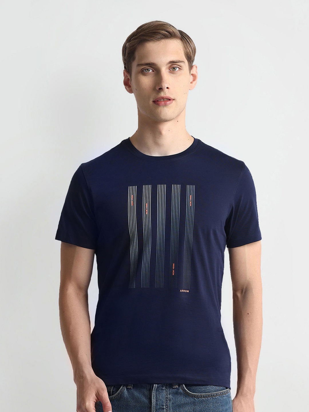 

Arrow New York Striped Round Neck T-shirt, Navy blue
