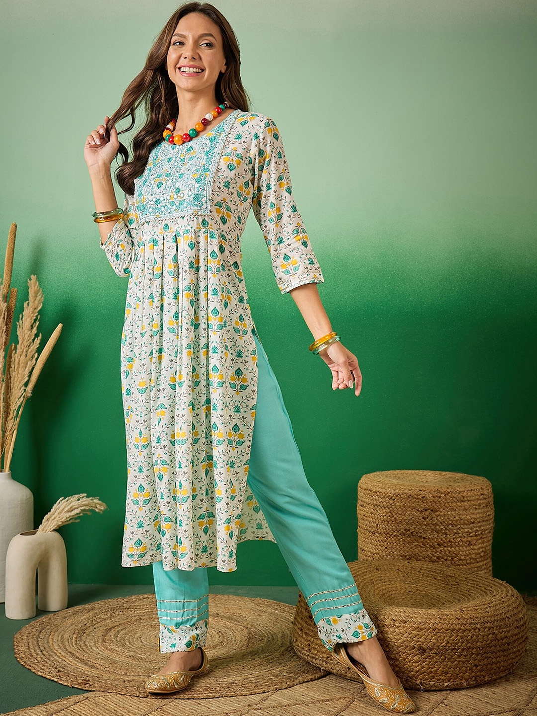 

Sangria Embroidered A-Line Kurta With Trouser, Blue