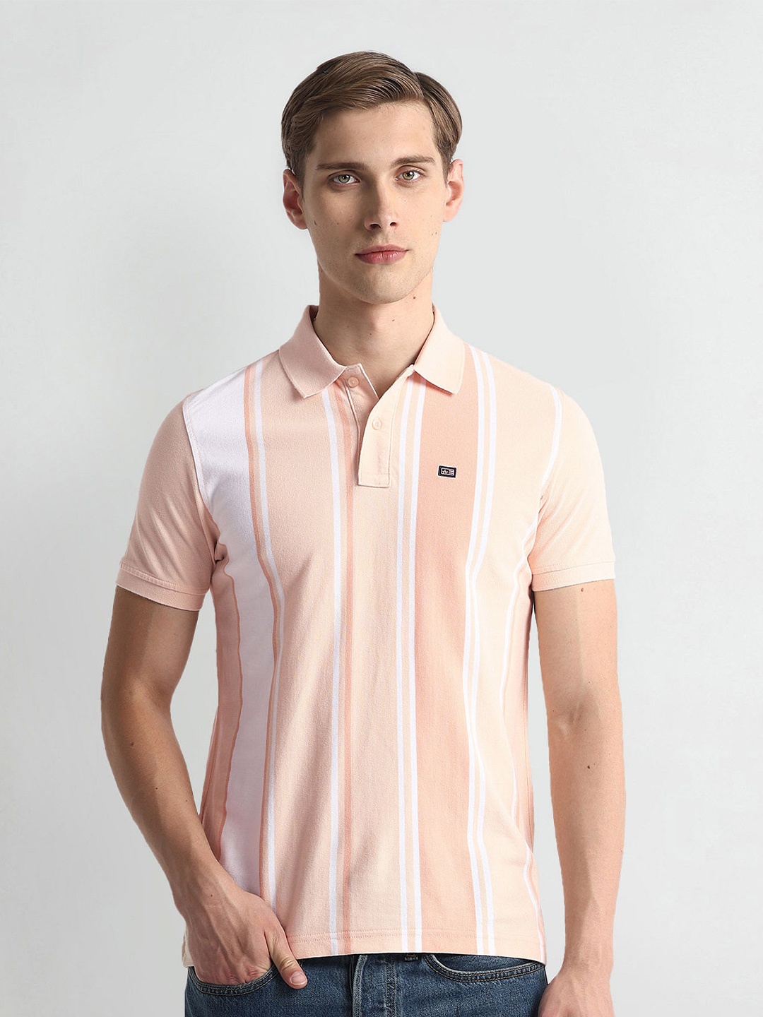 

Arrow Sport Striped Polo Collar Short Sleeves T-shirt, Peach