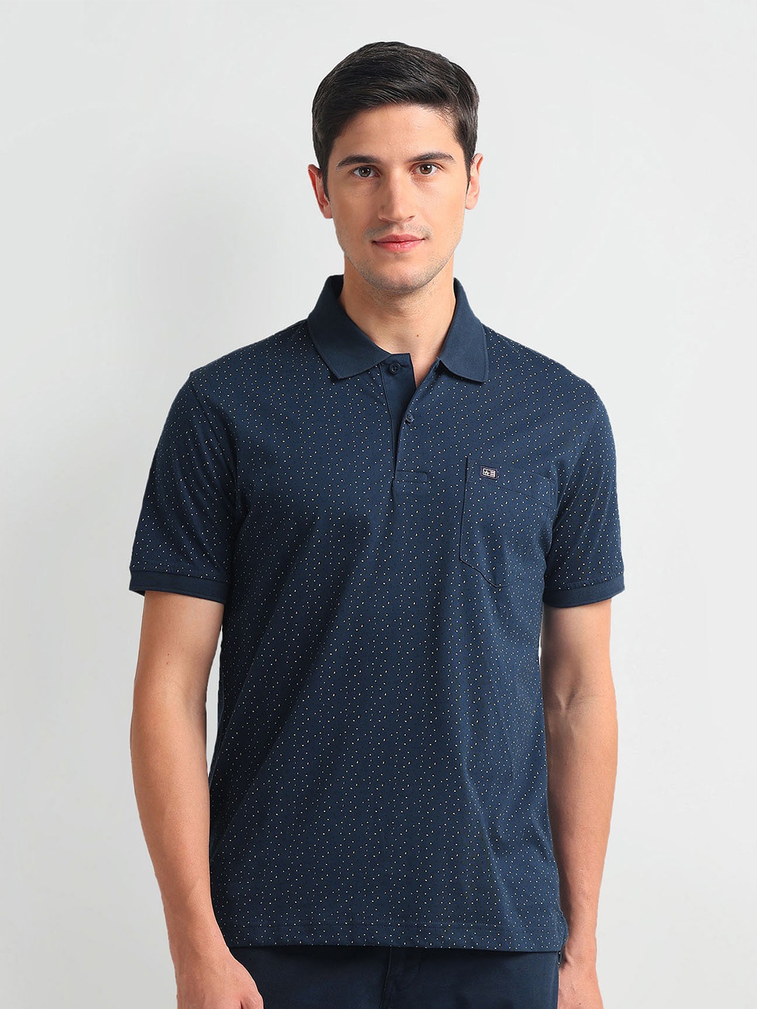 

Arrow Sport Micro Ditsy Printed Polo Collar T-shirt, Navy blue