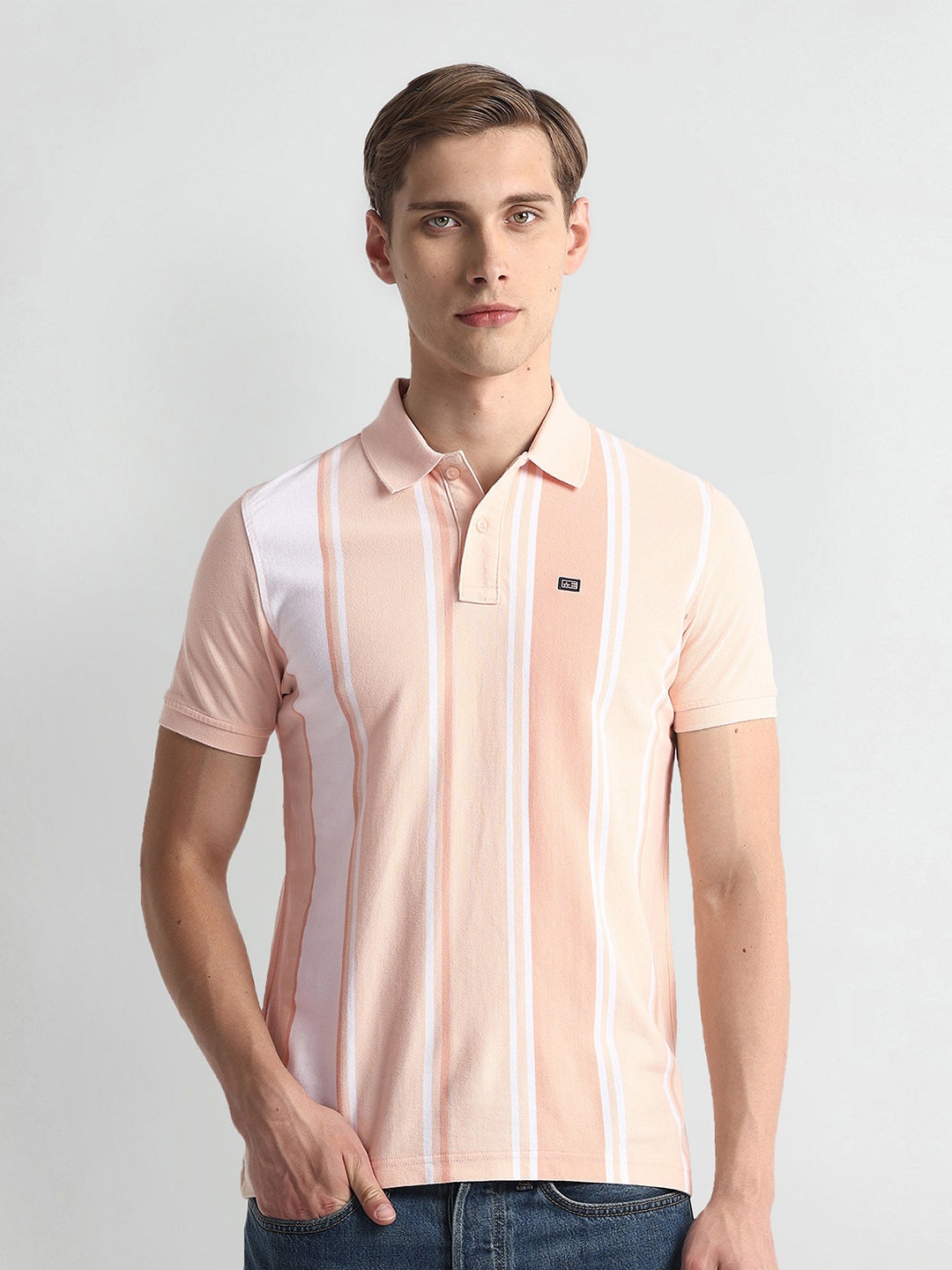 

Arrow Sport Striped Polo Collar Short Sleeves T-shirt, Peach