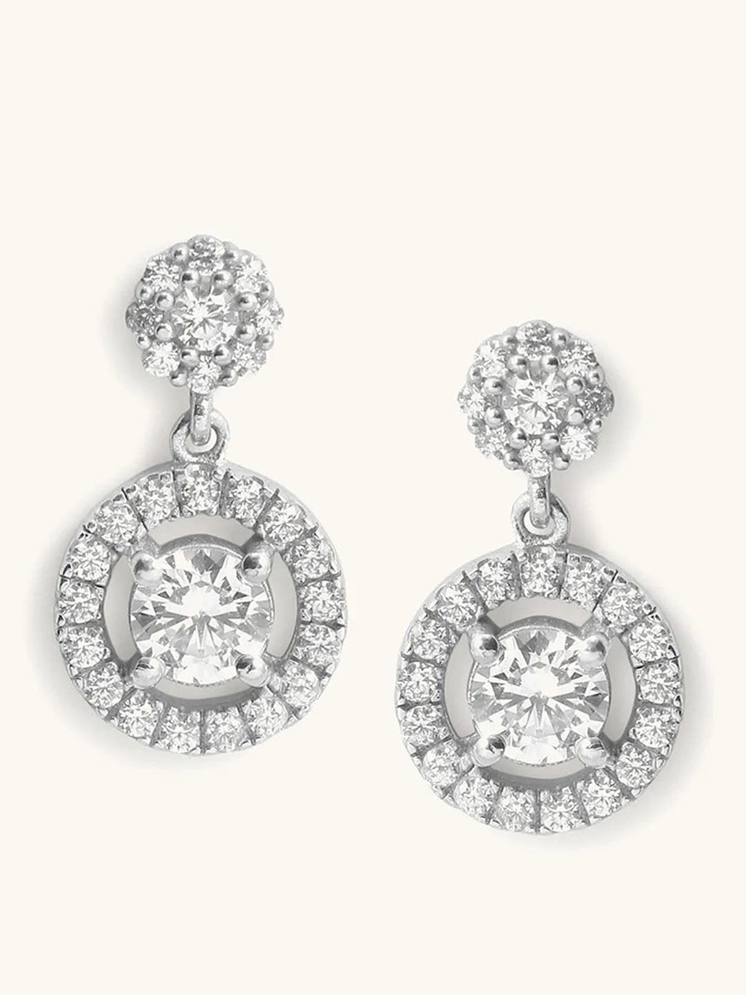 

Mabel 925 Sterling Silver Rhodium-Plated Round Pave and Halo Drop Earrings