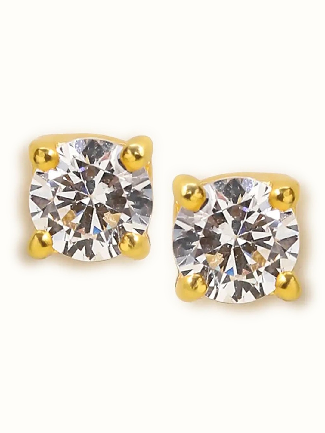 

Mabel 925 Sterling Silver Rhodium-Plated Tiny Round Solitaire Stud Earrings, Gold