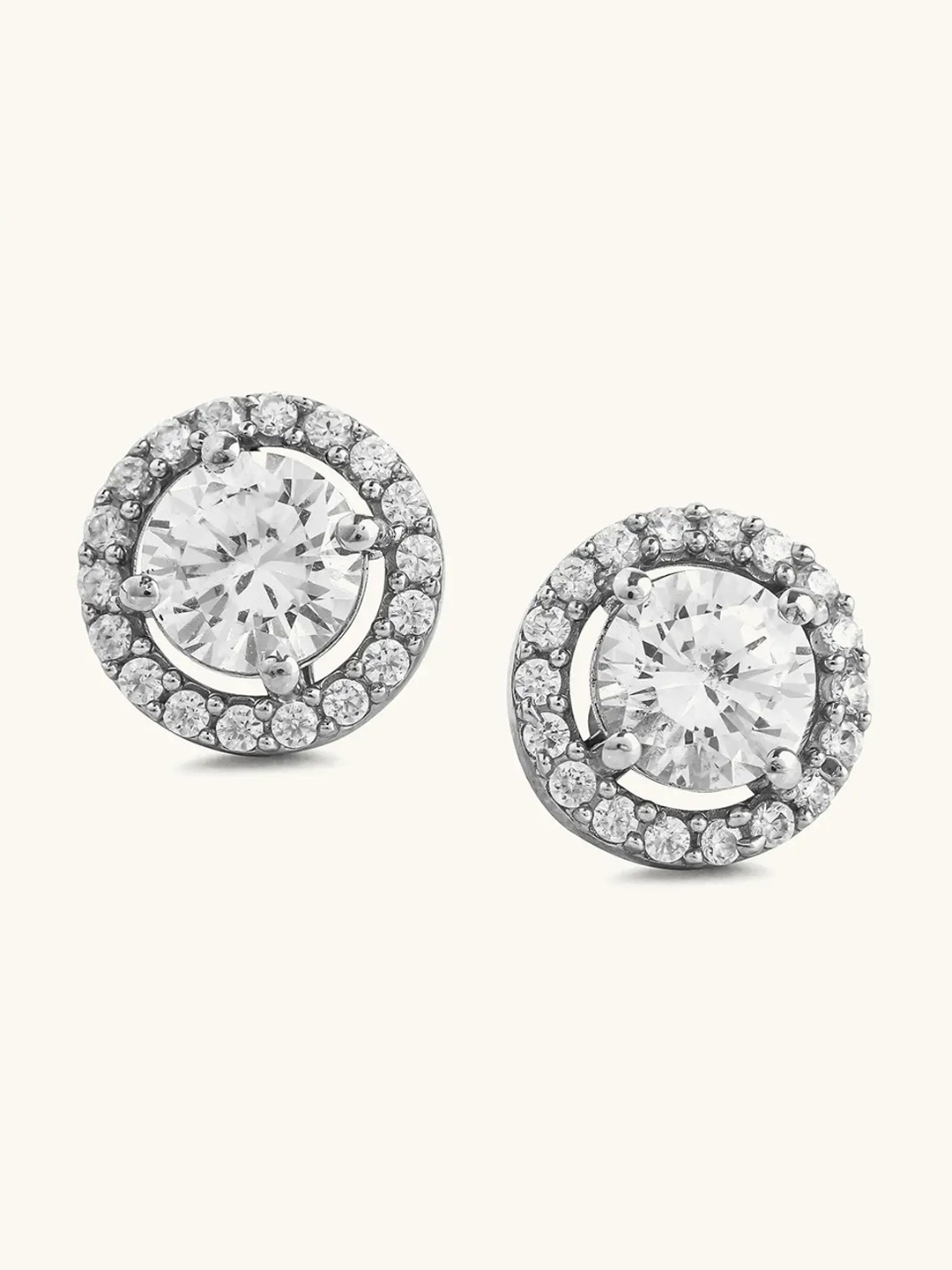 

Mabel 925 Sterling Silver Rhodium-Plated Cubic Zirconia Round Halo Studs Earrings