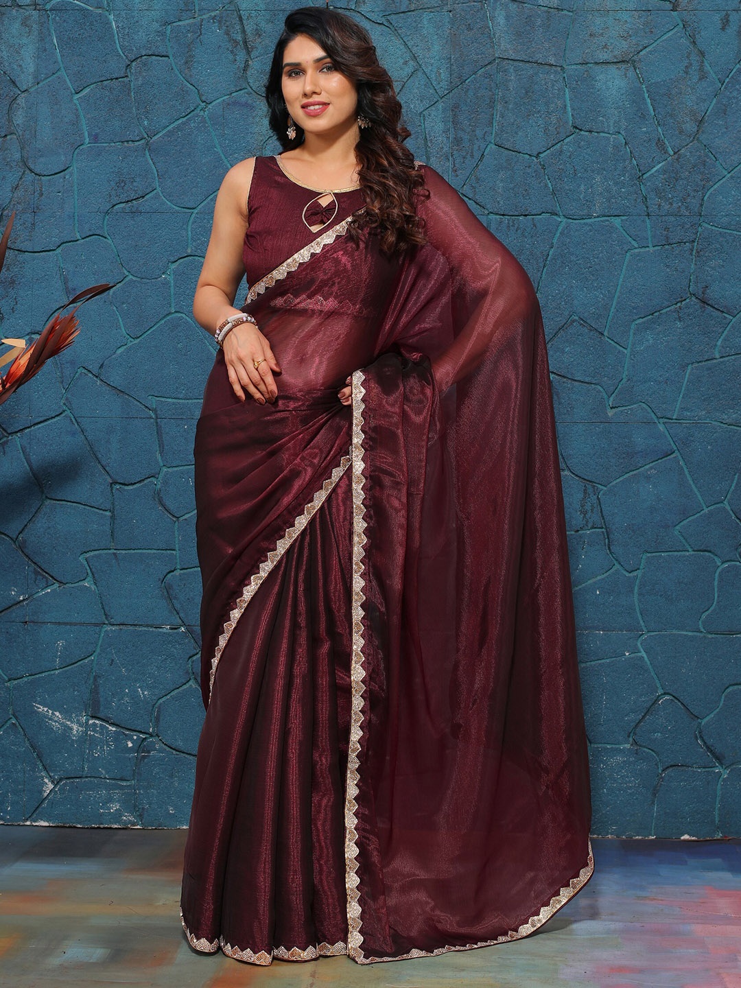 

KALINI Beads and Stones Pure Silk Saree, Maroon