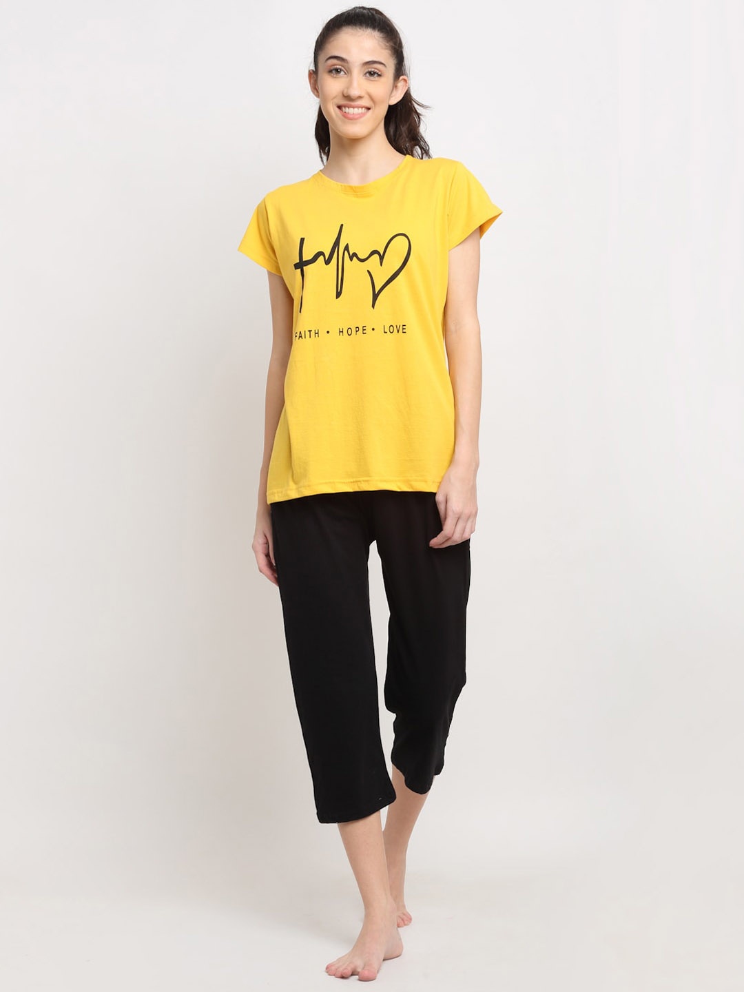 

Miaz Lifestyle Women Printed Night suit, Yellow
