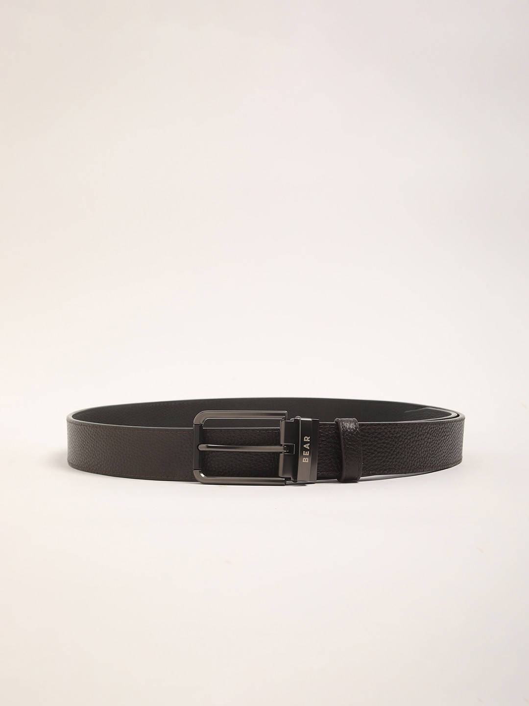 

THE BEAR HOUSE Men Textured Leather Reversible Formal Belt, Brown