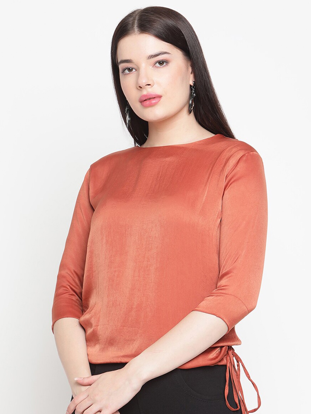 

Amagyaa Boat Neck Tie-Up Detail Top, Rust