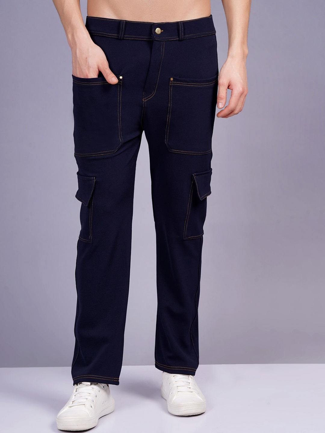 

WE PERFECT Men Relaxed Cotton Cargos Trousers, Navy blue