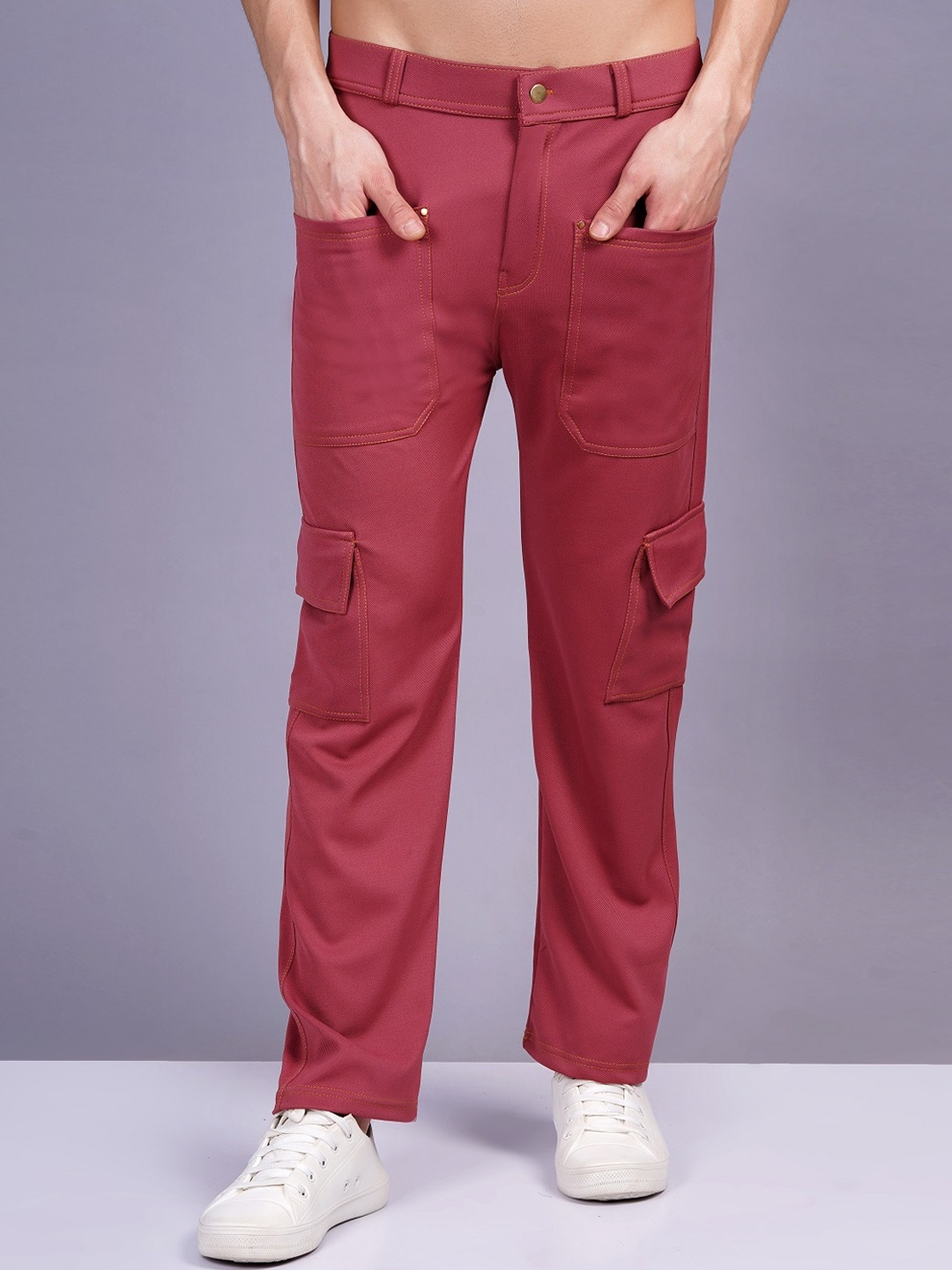 

WE PERFECT Men Relaxed Regular Fit Mid-Rise Cotton Cargos Trouser, Peach
