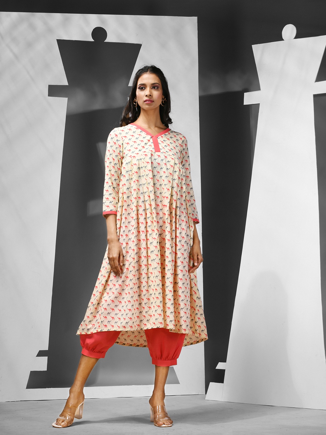 

Charukriti Women Printed Regular Pure Cotton Kurta with Salwar, Off white