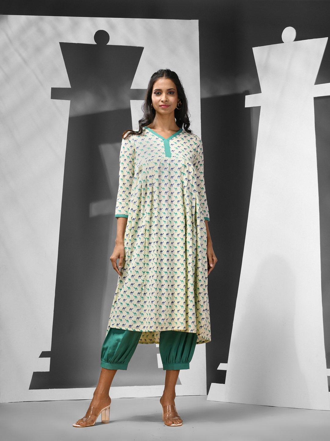

Charukriti Women Printed Regular Pure Cotton Kurta with Salwar, Off white