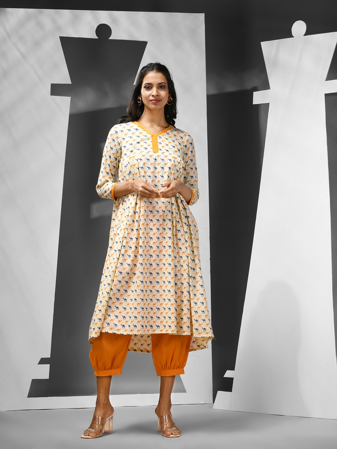 

Charukriti Women Printed Regular Pure Cotton Kurta with Salwar, Off white
