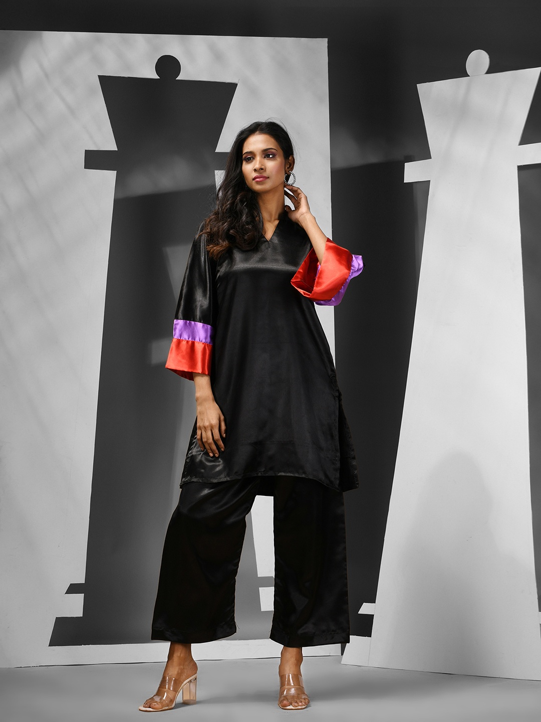 

Charukriti Women Regular Kurta with Palazzos, Black