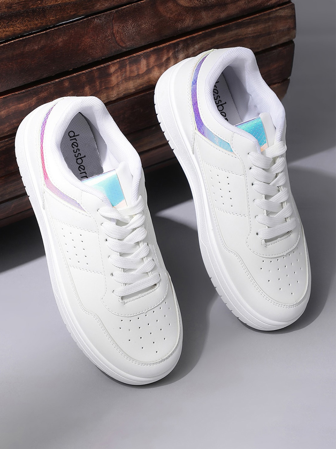 

DressBerry Women White Round Toe Sneakers