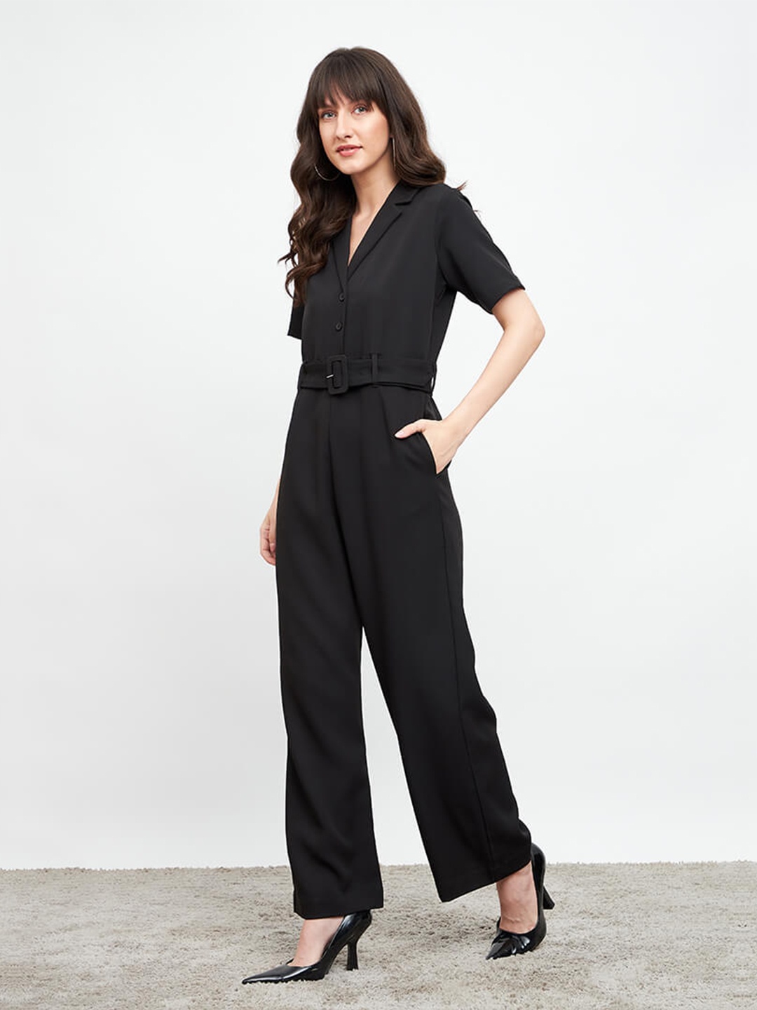 

SALT ATTIRE Shawl Neck Basic Jumpsuit, Black