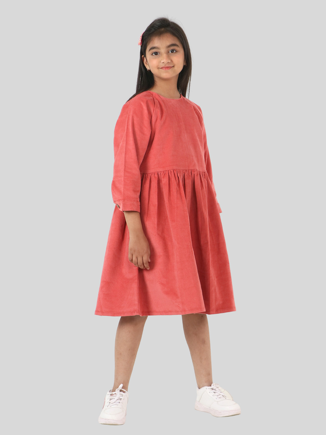

TWEENY MINI Puff Sleeve Fit & Flare Dress, Rust