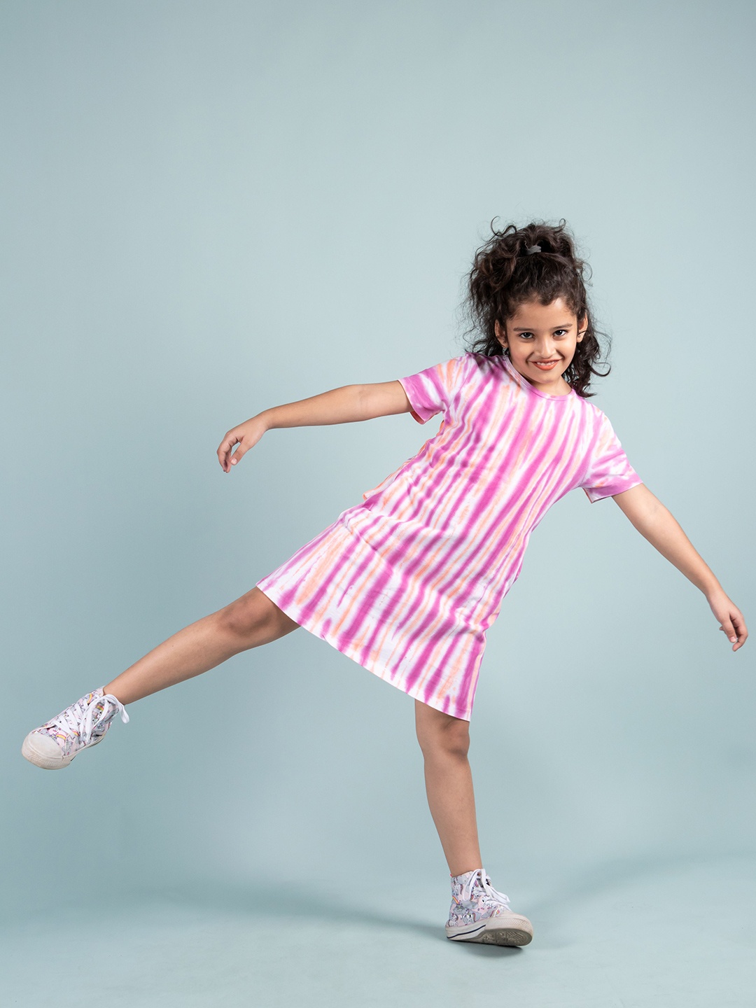 

TWEENY MINI Girls Tie & Dye Pure Cotton T-Shirt Dress, Pink