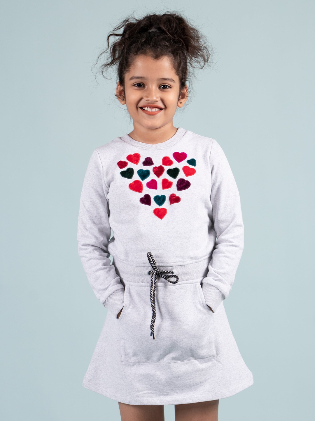 

TWEENY MINI Girls Self Design Cotton A-Line Dress, Grey