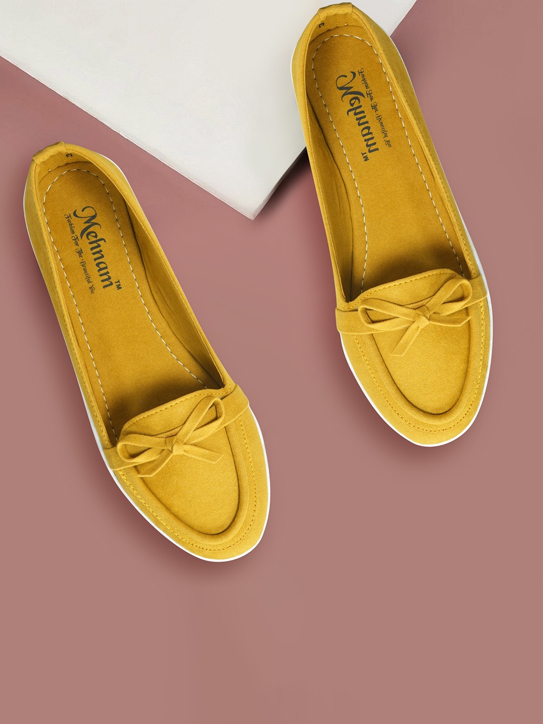 

MEHNAM Women Lightweight Loafers With Bow, Mustard