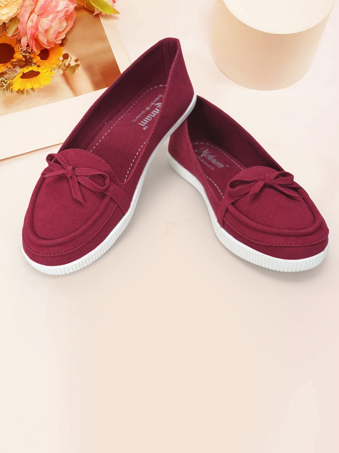 

MEHNAM Women Striped Suede Sneakers, Red