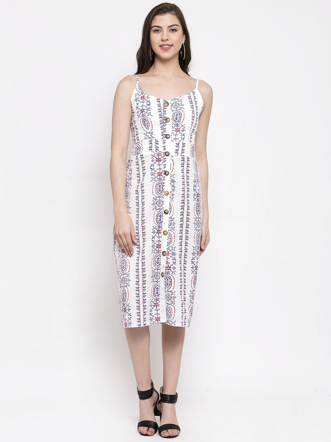 

Miaz Lifestyle Floral Print A-Line Midi Dress, White