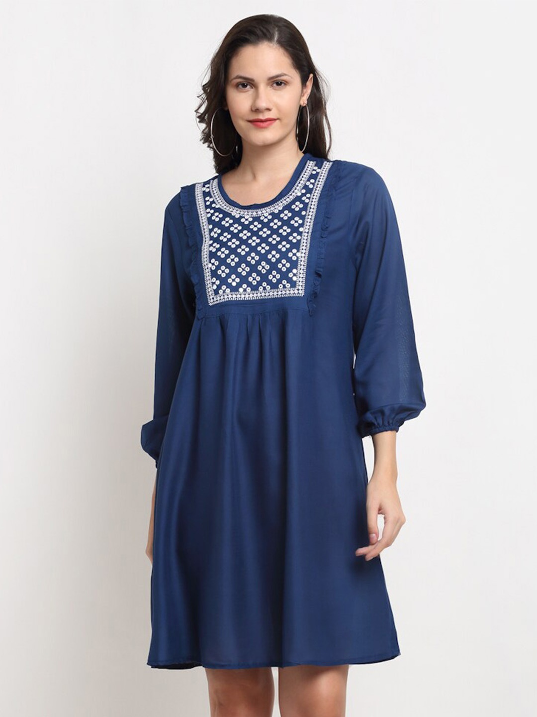 

Miaz Lifestyle Round Neck A-Line Dress, Navy blue